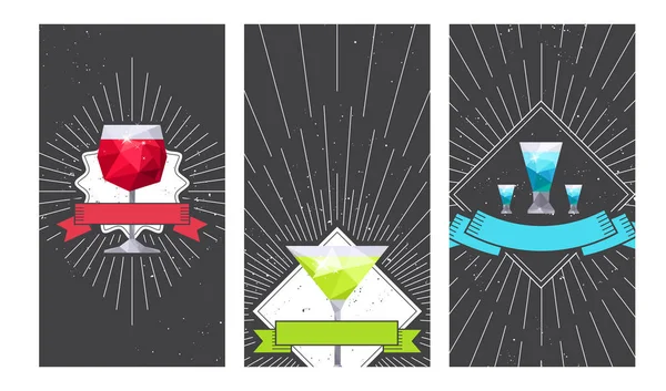 Çki Parti Tekila Şarap Martini Gözlük Kartı Tasarım Kümesi Ilanı — Stok Vektör