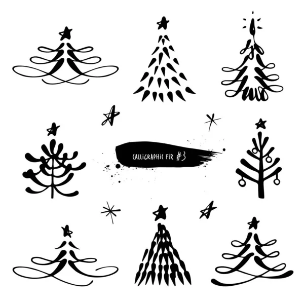Set calligrafico alberi di Natale — Vettoriale Stock