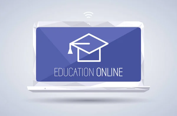 Ordinateur portable d'éducation en ligne et chapeau de graduation — Image vectorielle