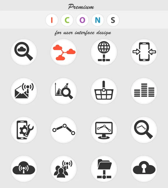 Conjunto de iconos analíticos y de redes sociales de datos — Vector de stock