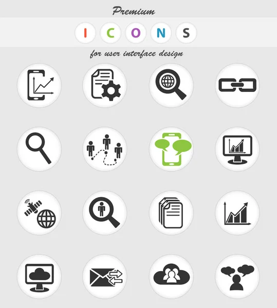 Conjunto de iconos analíticos y de redes sociales de datos — Vector de stock