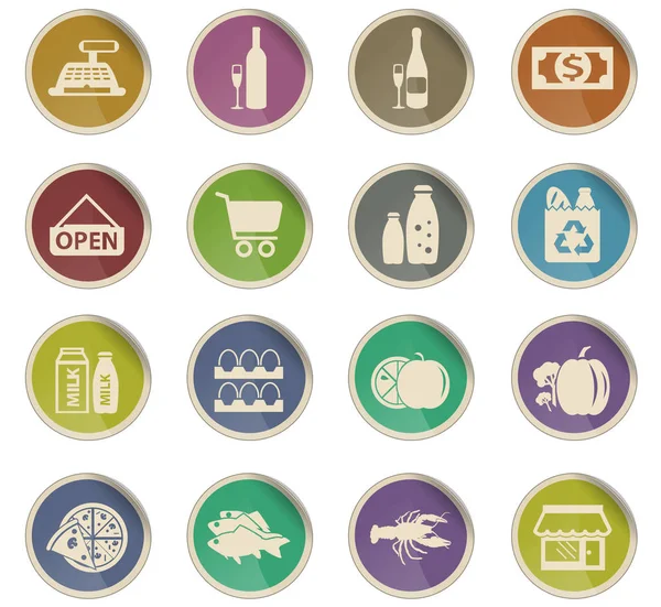 Tienda de comestibles icono conjunto — Vector de stock