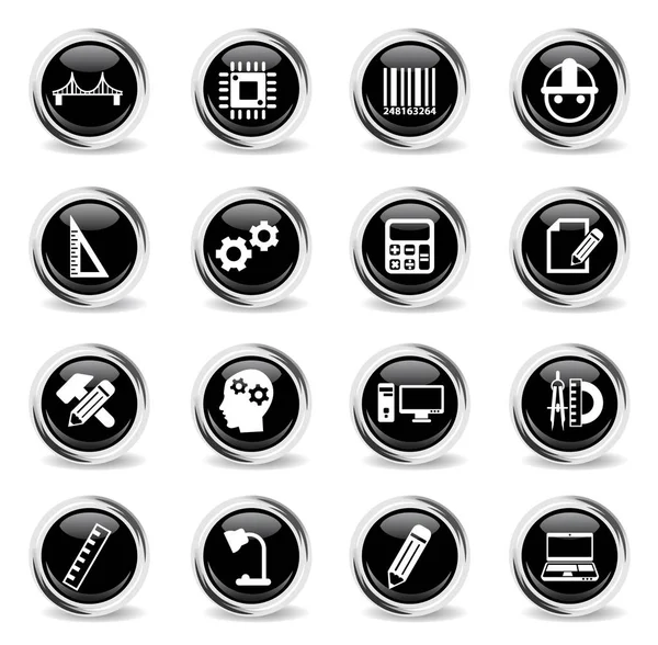 Engineering Vector Icons Black Chrome Buttons — Stock Vector