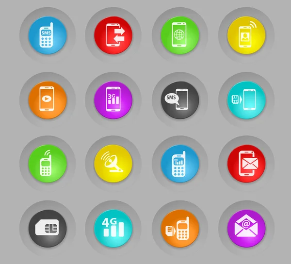 Mobiele verbinding gekleurd kunststof ronde knoppen pictogramserie — Stockfoto