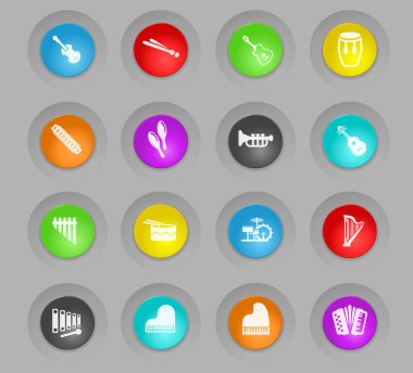 müzik aletleri renkli plastik yuvarlak düğmeleri web simgeler için Kullanıcı arayüzü tasarımı