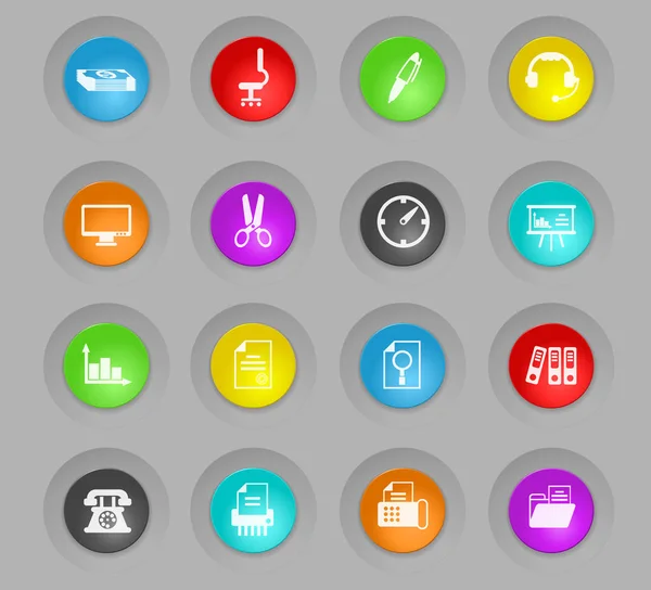 Biuro kolorowe plastikowe okrągłe przyciski ikony zestaw — Wektor stockowy