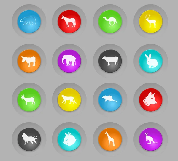 Mammals colored plastic round buttons icon set — Stock Vector