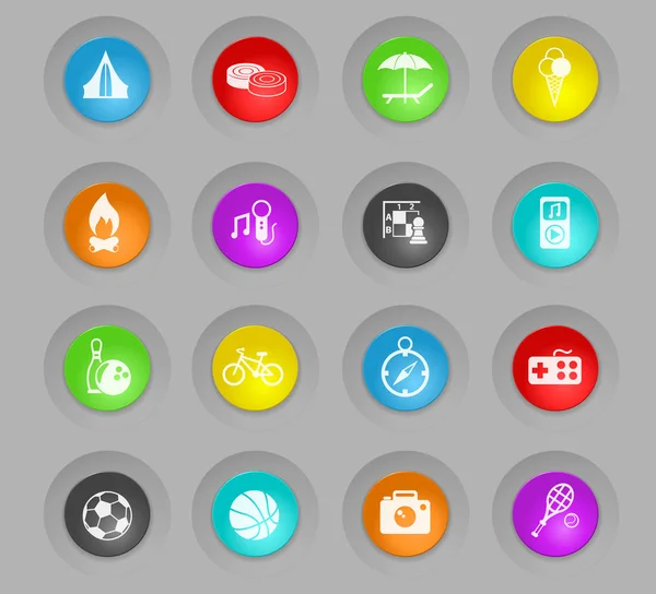 Wypoczynek, kolorowe plastikowe okrągłe przyciski ikony zestaw — Wektor stockowy