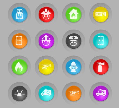 Acil durum renkli plastik yuvarlak düğmeleri Icon set