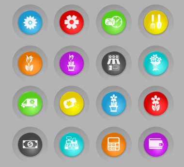 çiçekçi dükkanı plastik renkli yuvarlak düğmeleri Icon set