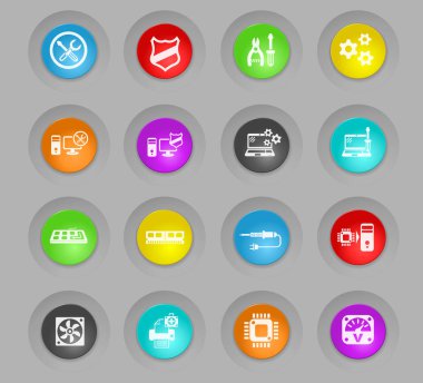 bilgisayar tamir plastik yuvarlak düğmeleri Icon set renkli