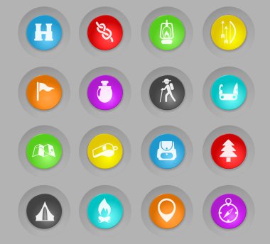 Günün İzciler renkli plastik yuvarlak düğmeleri Icon set