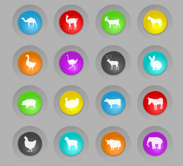 Farm animals colored plastic round buttons icon set — Stock Vector