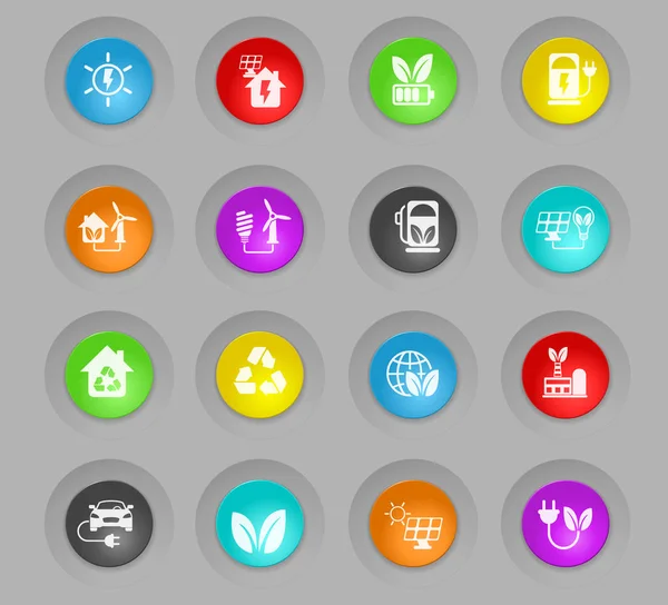 Alternatywne źródła energii, kolorowe plastikowe okrągłe przyciski ikony zestaw — Wektor stockowy