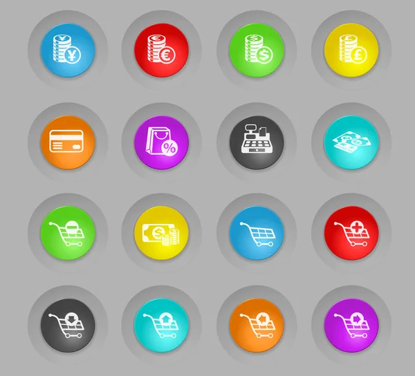 Set di icone rotonde in plastica colorata e-commerce — Vettoriale Stock