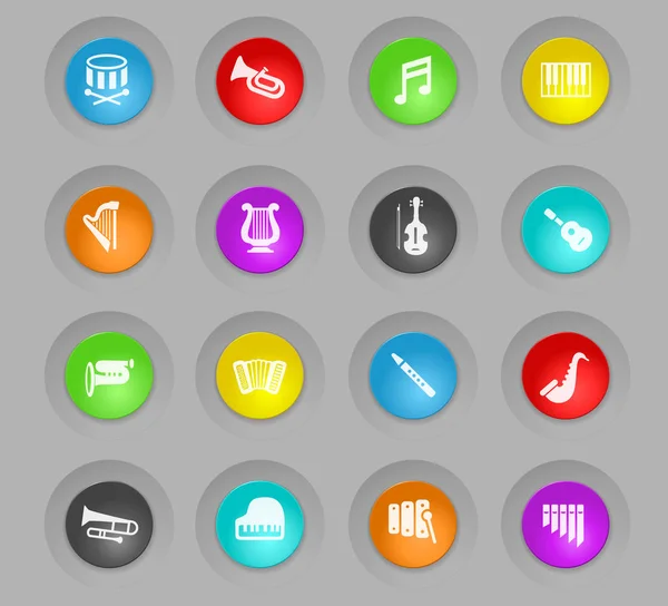 Klasszikus hangszerek színes műanyag kerek gomb ikon készlet — Stock Vector
