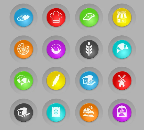 Piekarnia kolorowe plastikowe okrągłe przyciski ikony zestaw — Wektor stockowy