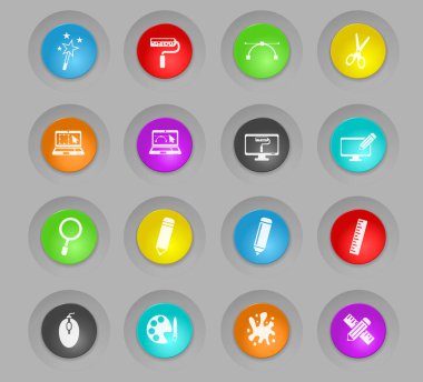 Plastik yuvarlak düğmeleri Icon set renkli tasarım