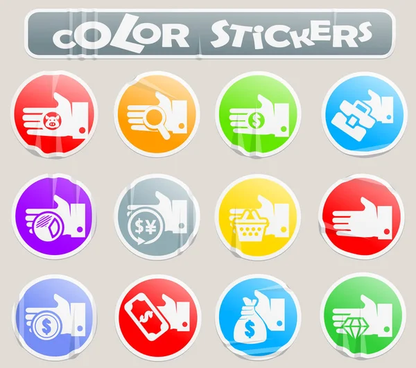 Hend and money color stickers — Stock Vector