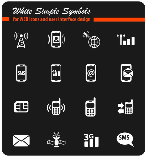 Mobile connection white icon set — Stock Vector