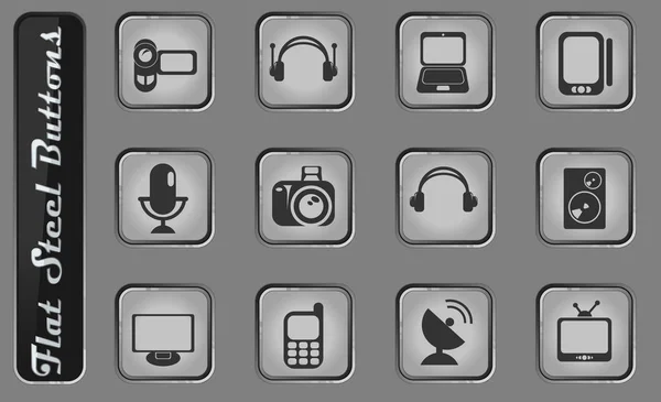 Iconos Web Vectores Multimedia Los Botones Planos Acero — Vector de stock