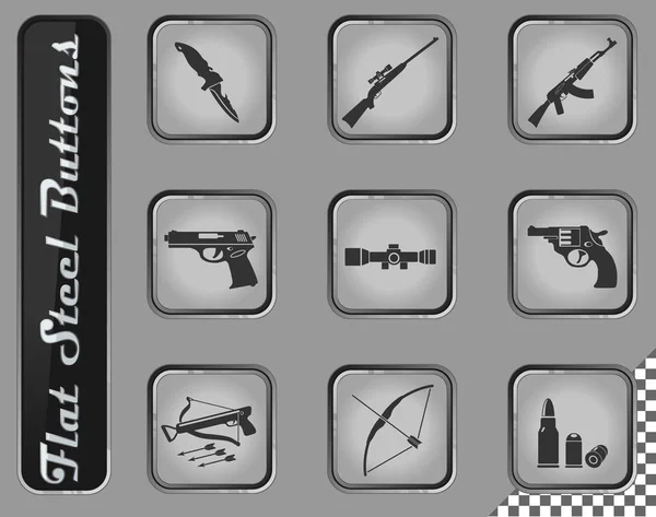 Weapon Vector Web Icons Auf Den Flachen Stahlknöpfen — Stockvektor