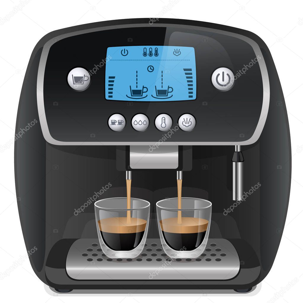 Coffee machine with cups on white background
