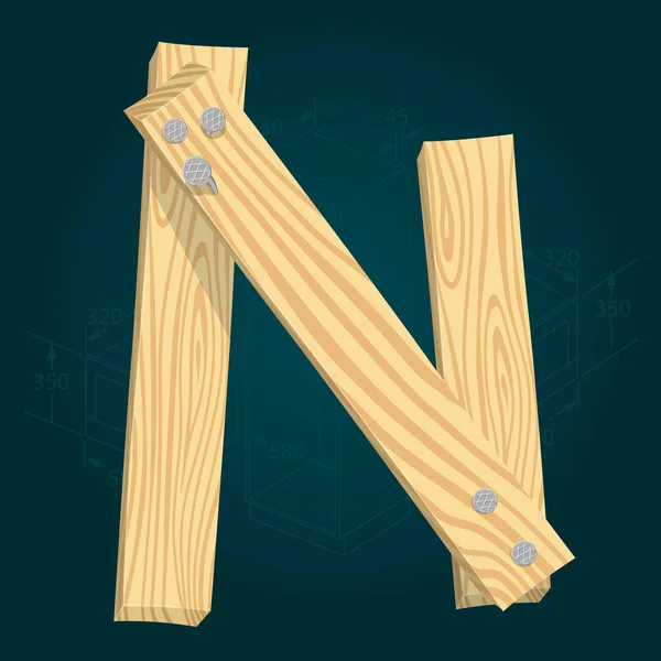 Lettertype van houten planken, letter N — Stockvector