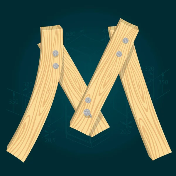 Lettertype van houten planken, letter M — Stockvector