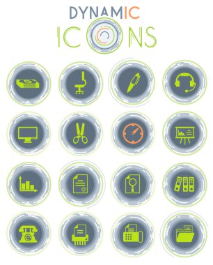 Web ve kullanıcı arayüzü tasarımı için dinamik çizgileri olan beyaz arkaplan üzerindeki ofis vektör simgeleri