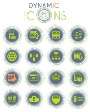 Web ve kullanıcı arayüzü tasarımı için dinamik çizgileri olan beyaz arkaplan üzerindeki sunucu vektör simgeleri