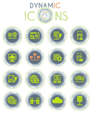 Web ve kullanıcı arayüzü tasarımı için dinamik çizgileri olan beyaz arkaplan üzerindeki sunucu vektör simgeleri