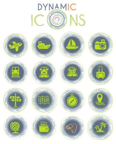 Iconos Vectoriales Viaje Sobre Fondo Blanco Con Líneas Dinámicas Para — Vector de stock