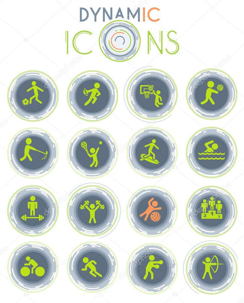 sport vector icons on white background with dynamic lines for animation for web and user interface design