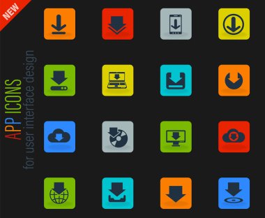 Kullanıcı arayüzü tasarımı için koyu arkaplan üzerine vektör renk web simgeleri indir
