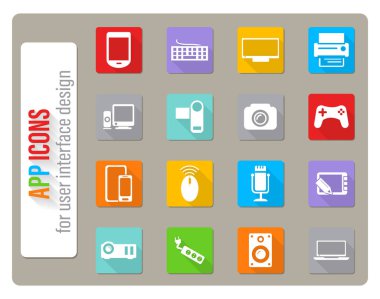 aygıt simgeleri düz tasarımda uzun gölgeli olarak ayarlandı