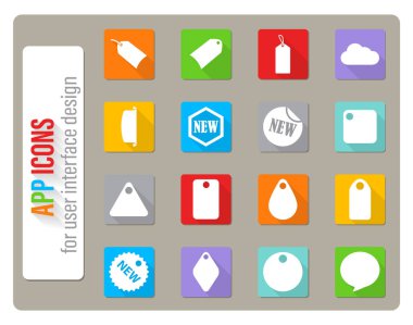 Yapıştırma ve etiket simgeleri düz tasarımda uzun gölgeli