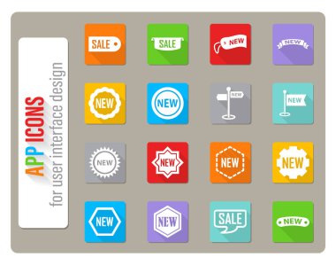 Yapıştırma ve etiket simgeleri düz tasarımda uzun gölgeli