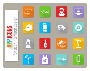 uzun gölgeli düz dizayn edilmiş seyahat simgeleri