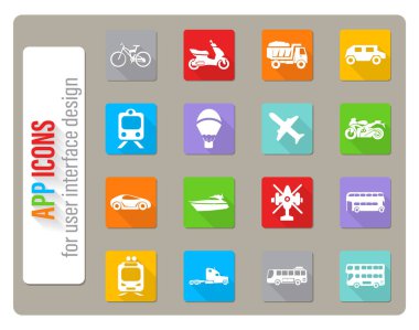 transport types icons set in flat design with long shadow clipart