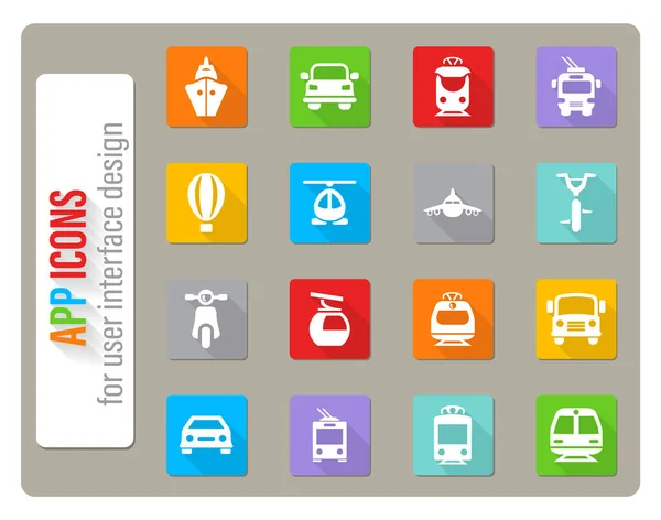 Iconos Transporte Diseño Plano Con Sombra Larga — Archivo Imágenes Vectoriales