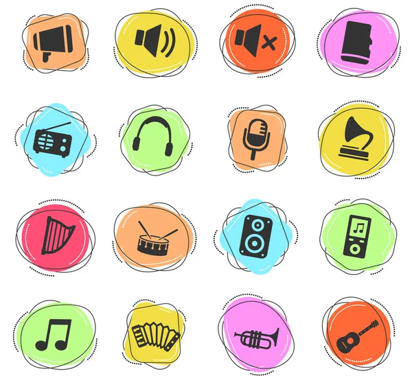 Musik Farbvektorsymbole Für Web Und Benutzeroberfläche — Stockvektor