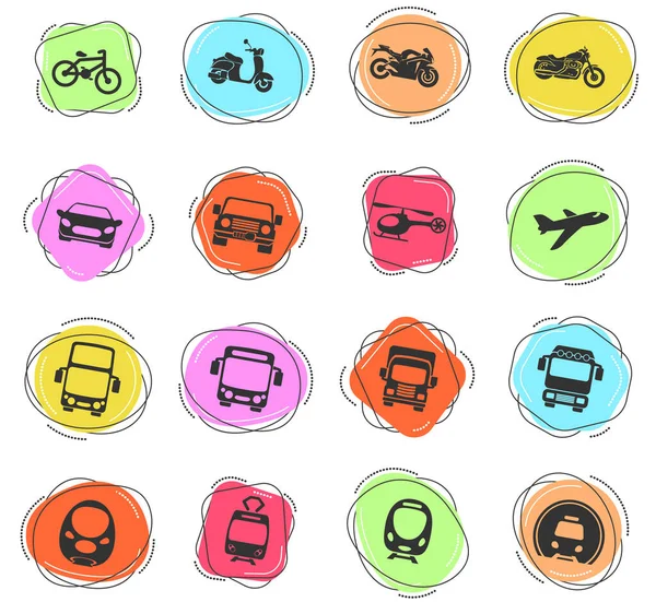 Ilustración Vectorial Vehículos Monocromáticos Simples Iconos Relacionados Con Transporte Para — Archivo Imágenes Vectoriales