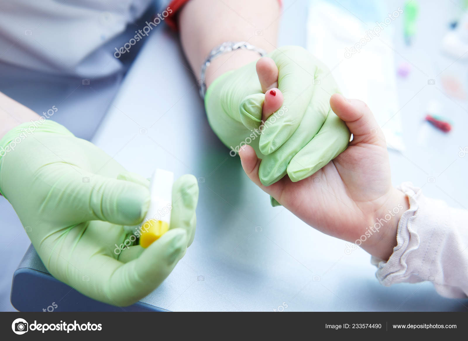 Children Blood Test Clinic Taking Blood Sample Little Child Finger