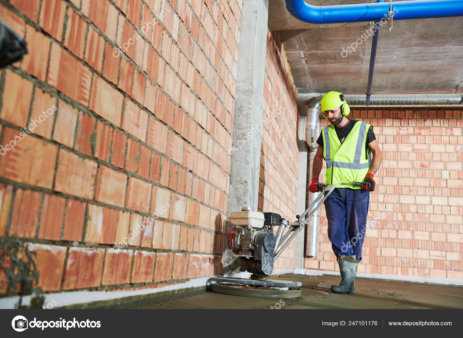 Concrete Flooring Using Walk Behind Power Trowel Machine For