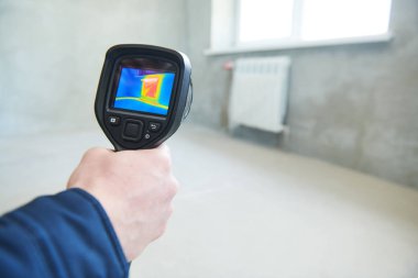 thermal imaging camera inspection for temperature check and finding heating pipes clipart
