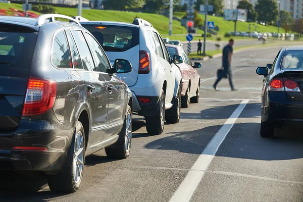 Traffic jam or automobile collapse in a city street road — Stock Photo, Image