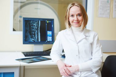 female tomography or MRI test doctor portrait clipart
