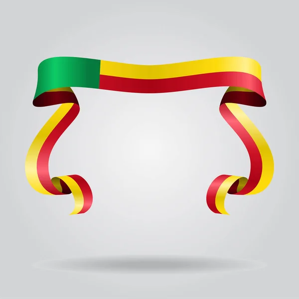 Drapeau du Bénin fond de ruban ondulé. Illustration vectorielle . — Image vectorielle