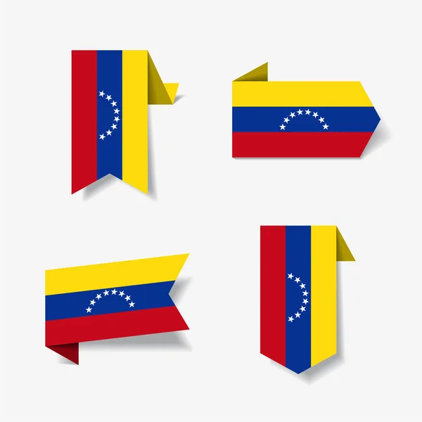 Pegatinas y etiquetas de bandera venezolana. Ilustración vectorial . — Vector de stock
